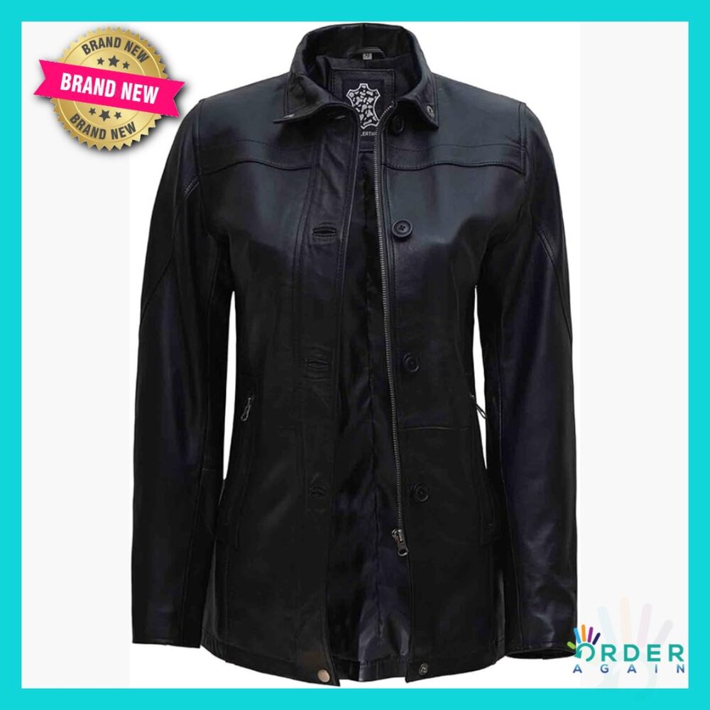 Lambskin Leather Trench Coat Slim Fit Classic Elegant Outerwear Women's Fashion